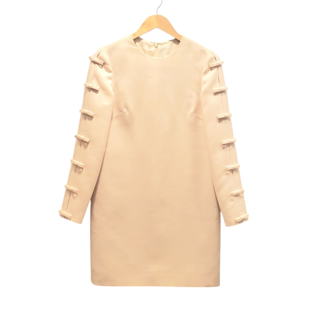 VALENTINO Crepe Couture Cream White Bow Long Sleeved Shift Dress Size 4